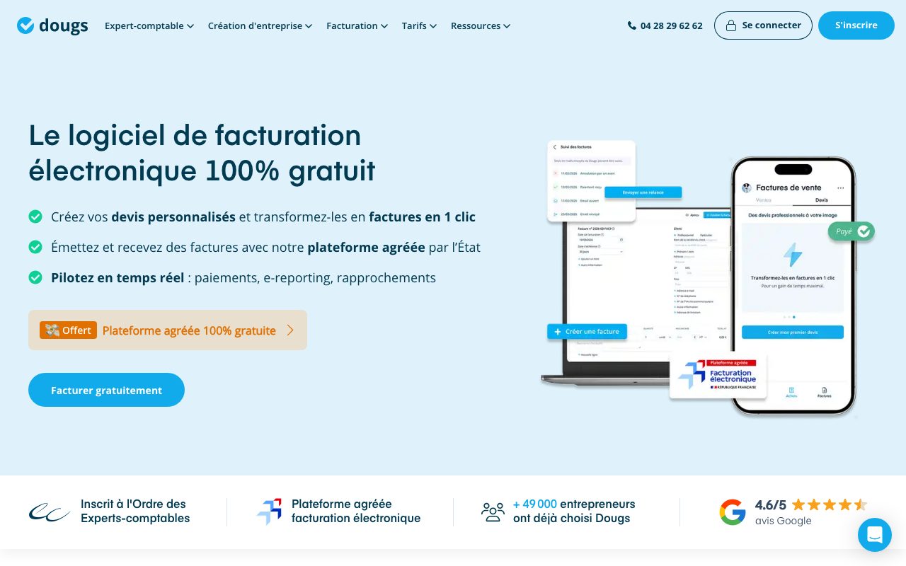 Aperçu du site de Dougs Facturation gratuite