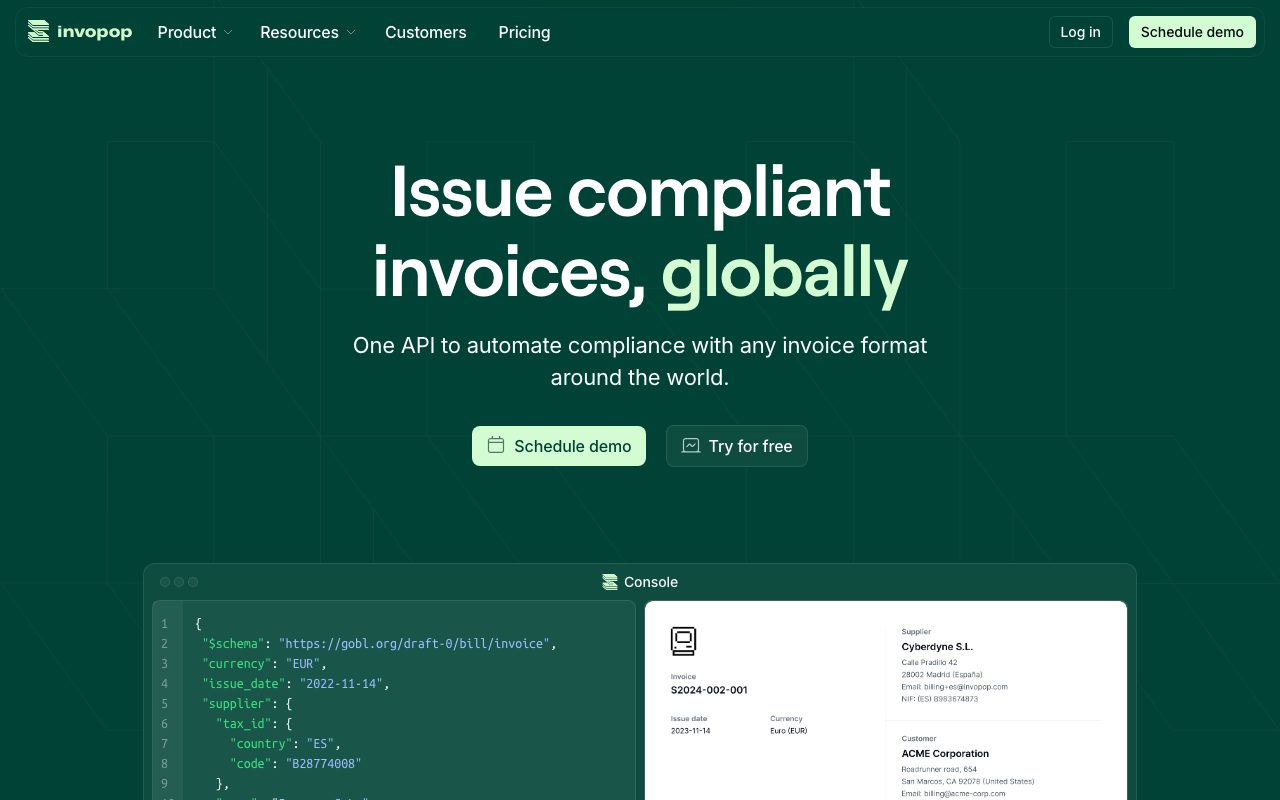 Aperçu du site de Invopop
