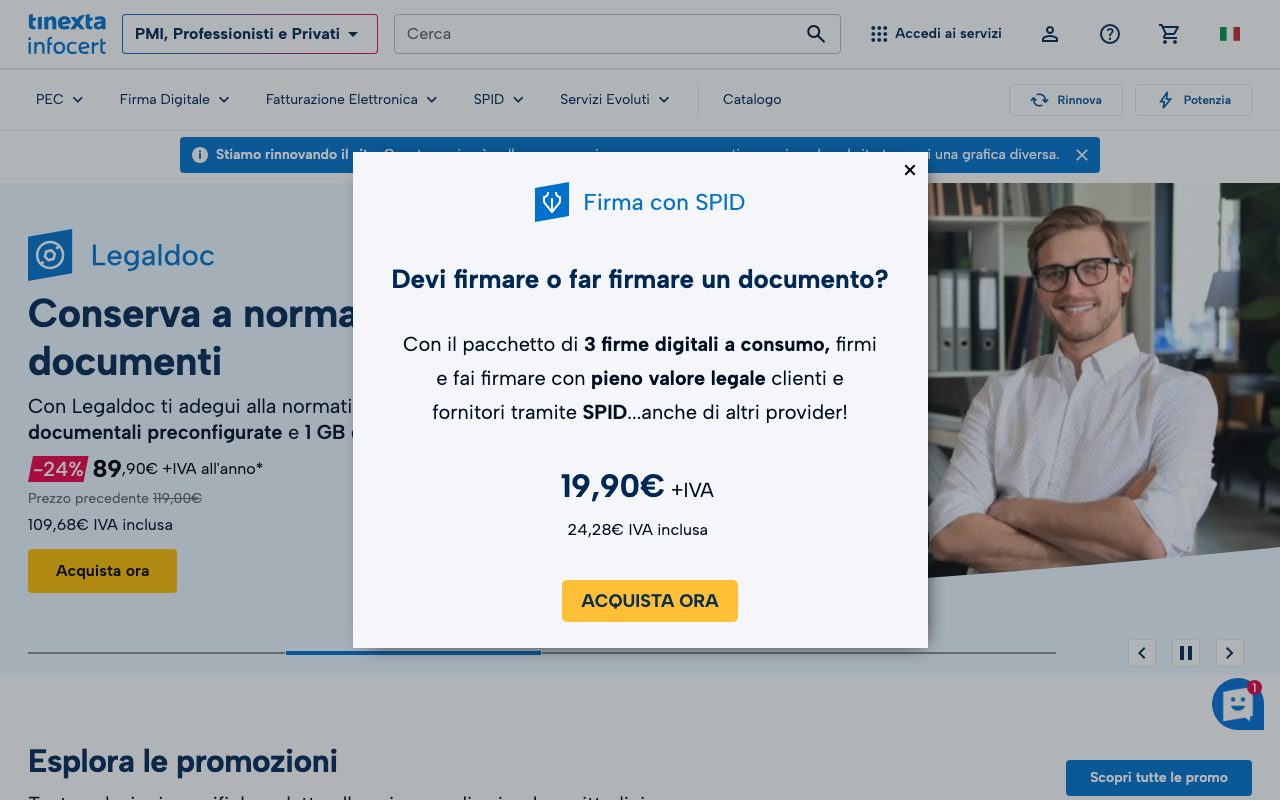 Aperçu du site de Legalinvoice by Tinexta Infocert