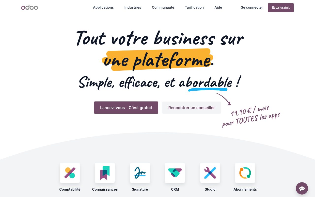 Aperçu du site de Odoo