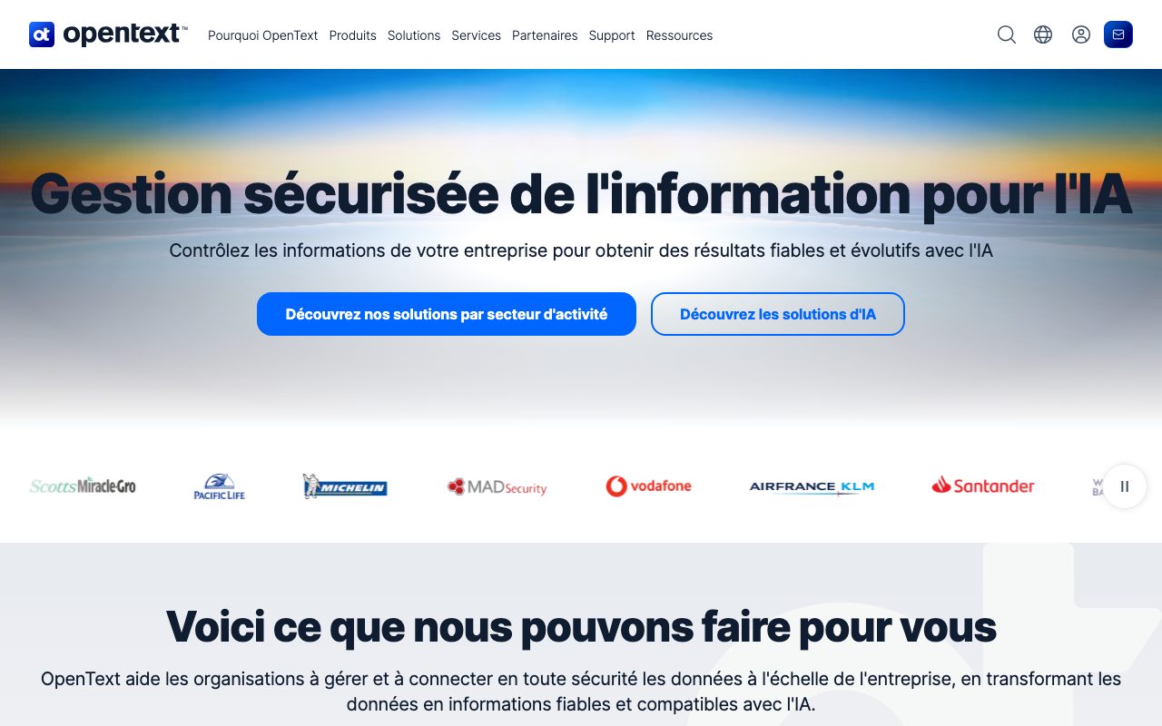 Aperçu du site de Opentext
