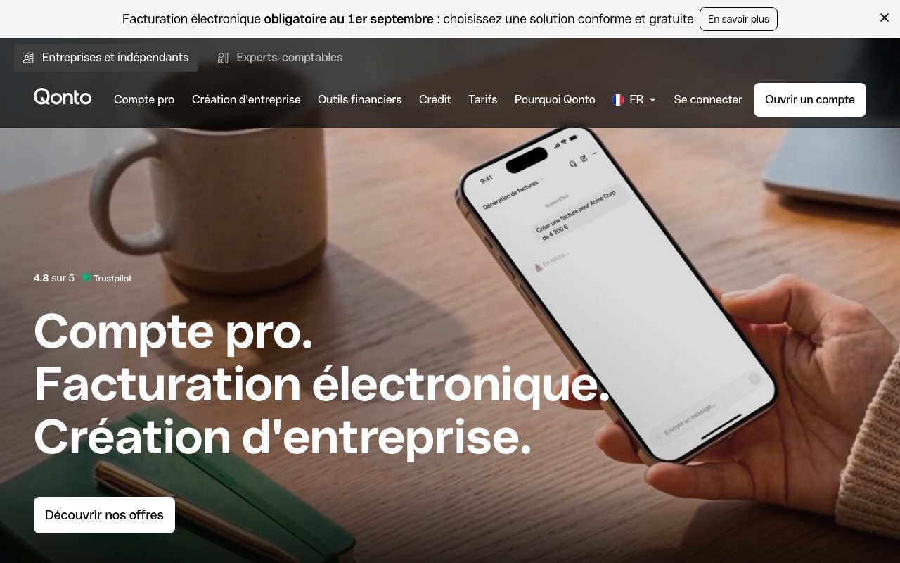 Aperçu du site de Qonto