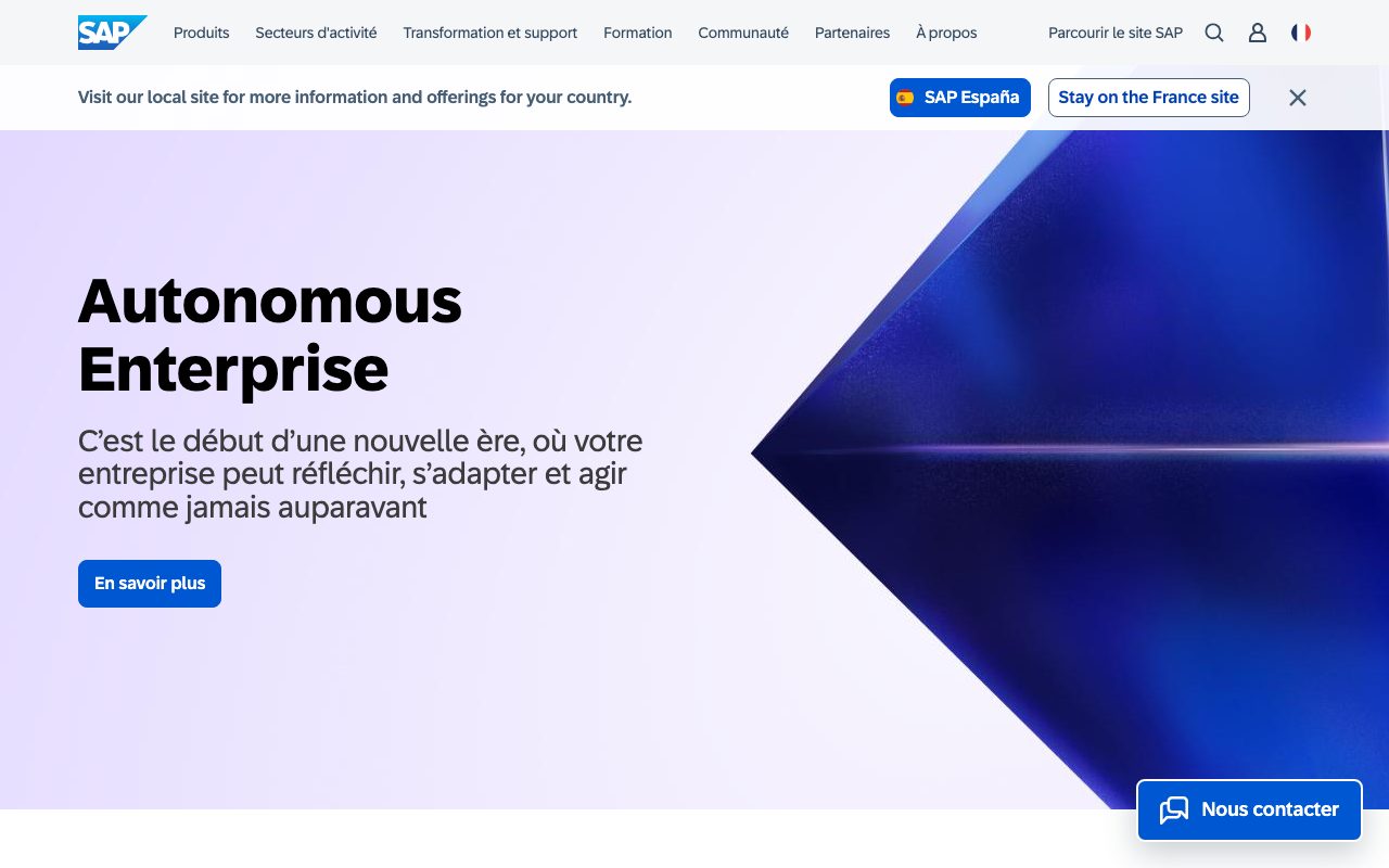 Aperçu du site de SAP