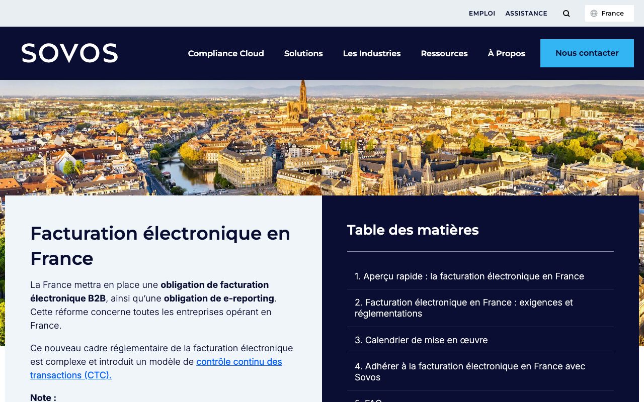 Aperçu du site de Sovos