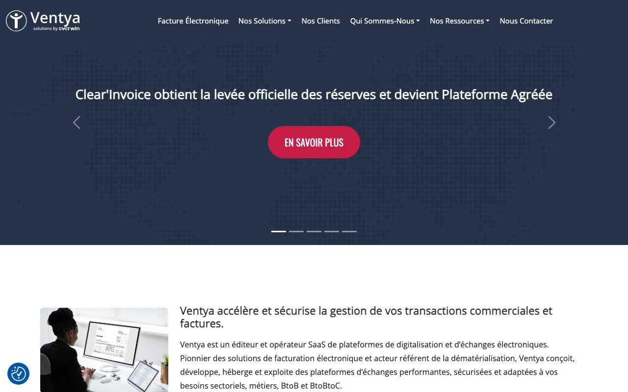 Aperçu du site de Ventya