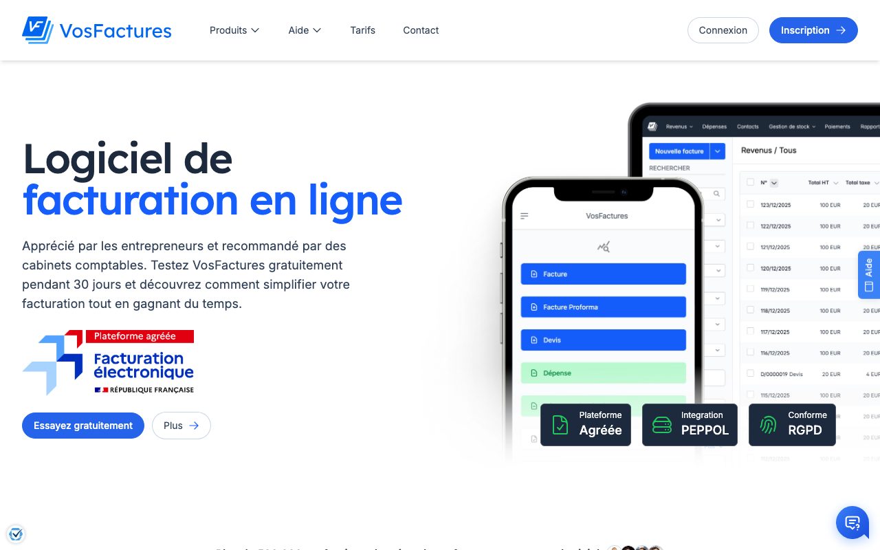 Aperçu du site de VosFactures